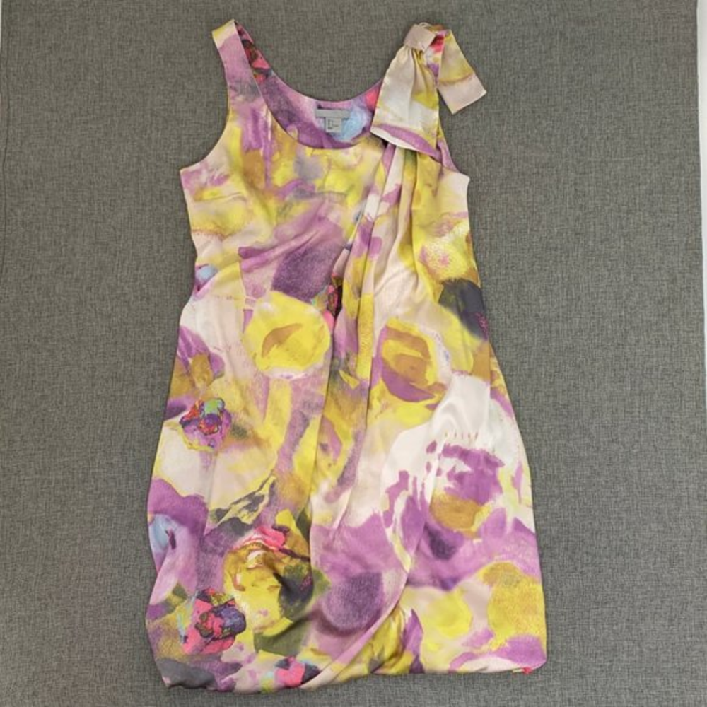 H&M Watercolor Pastel Dress Silky Soft Size 4 Sleeveless Scoop Neck Bow Shoulder